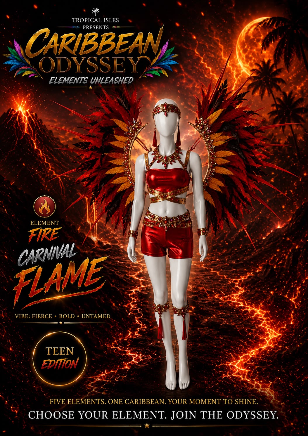 Fire Teen Girls Costume with Backpack (13-17 years)